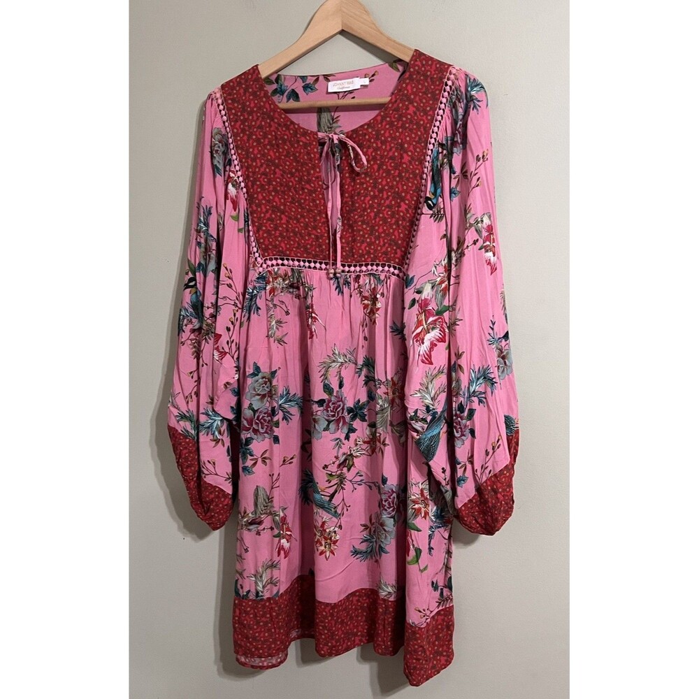 Johnny Was California Blouse Pink Button Up Floral Embroidered Oversized L - Picture 2 of 13